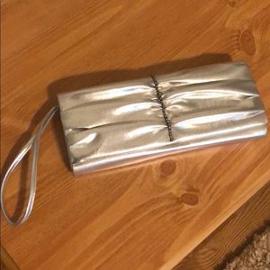 Silver hand clutch with strap